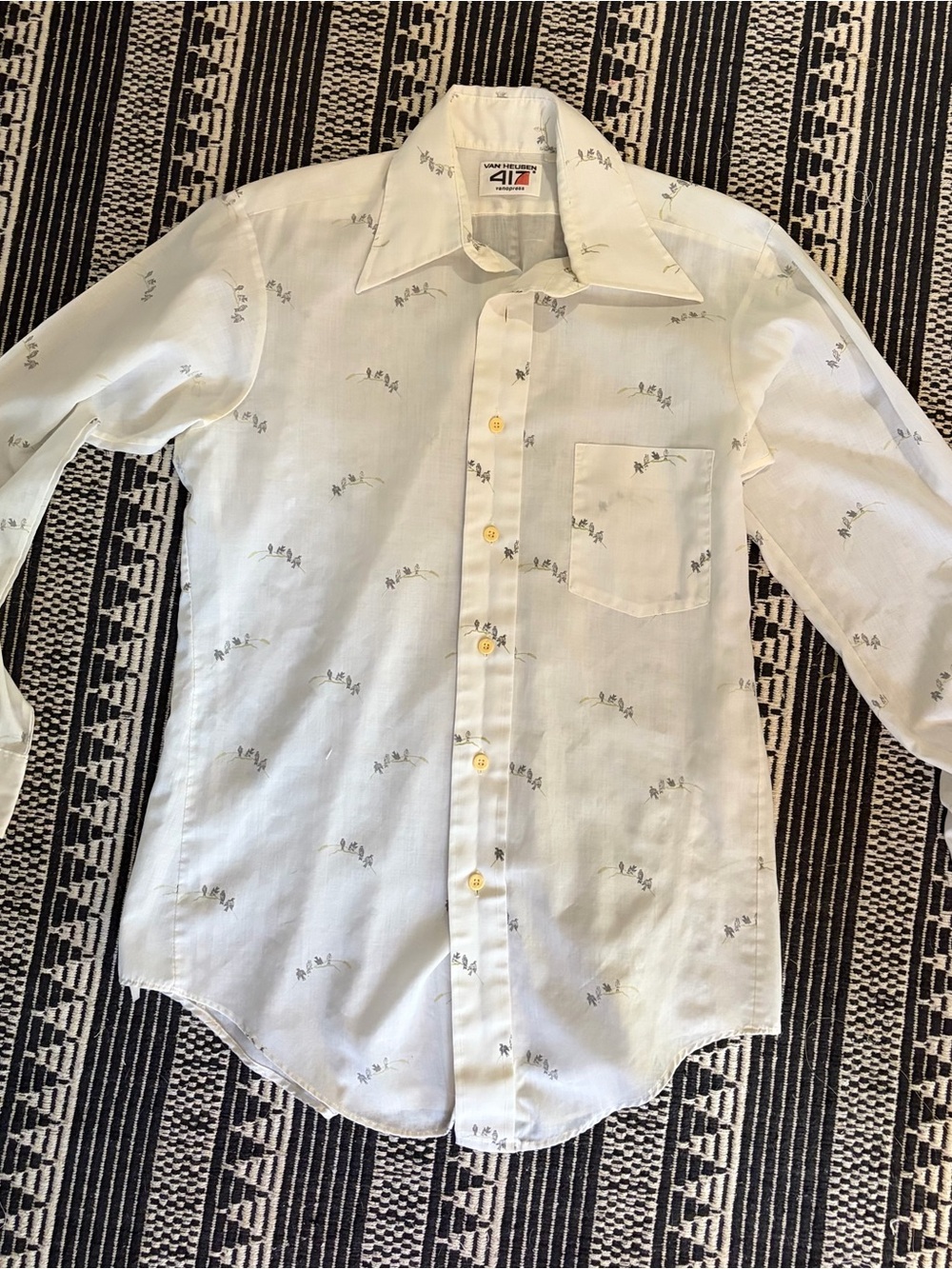 Van Heusen White Dress Shirt with Subtle Gray Sprig Print